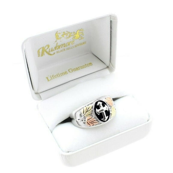 Mt. Rushmore Black Hills Gold Sterling Silver Men's Cross Ring Size 13 FAST SHIP