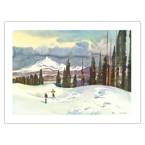Mt. Thielsen Oregon - Snow Hunters - United Air Lines - Vintage Airline Travel Poster by Millard Sheets c.1958 - Bamboo Fine Art 290gsm Paper Print (Unframed) 18x24in