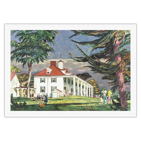 Mt. Vernon Virginia - George Washington’s Home - United Air Lines - Vintage Airline Travel Poster by Millard Sheets c.1950s - Fine Art Rolled Canvas Print 27in x 40in