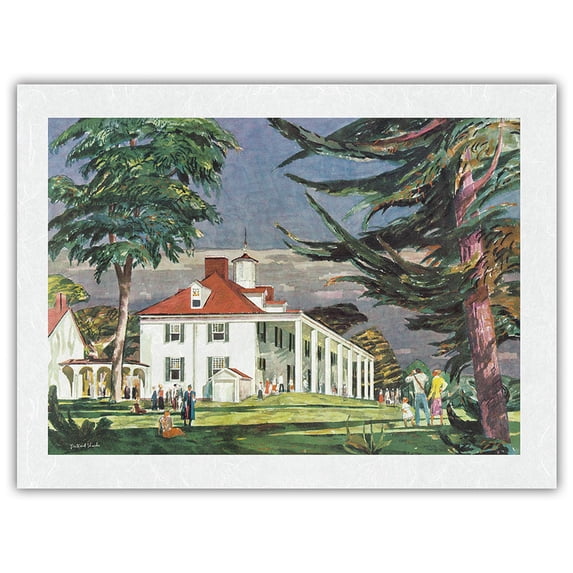 Mt. Vernon Virginia - George Washington’s Home - United Air Lines - Vintage Airline Travel Poster by Millard Sheets c.1950s - Japanese Unryu Rice Paper Art Print (Unframed) 18 x 24 in