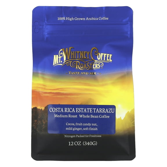 Mt Whitney Coffee Roasters Costa Rica Estate Tarrazu Medium Plus Roast Strong Whole Bean Coffee 12 oz 340 g