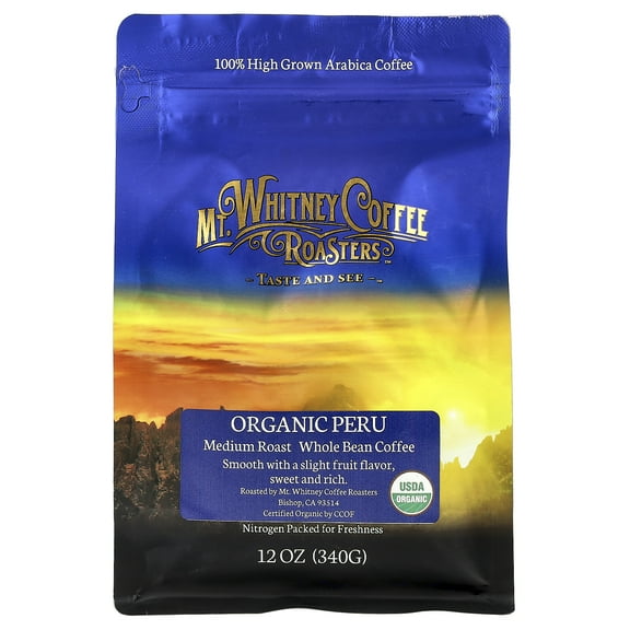 Mt. Whitney Coffee Roasters Organic Peru, Whole Bean Coffee, Medium Roast, 12 oz (340 g)