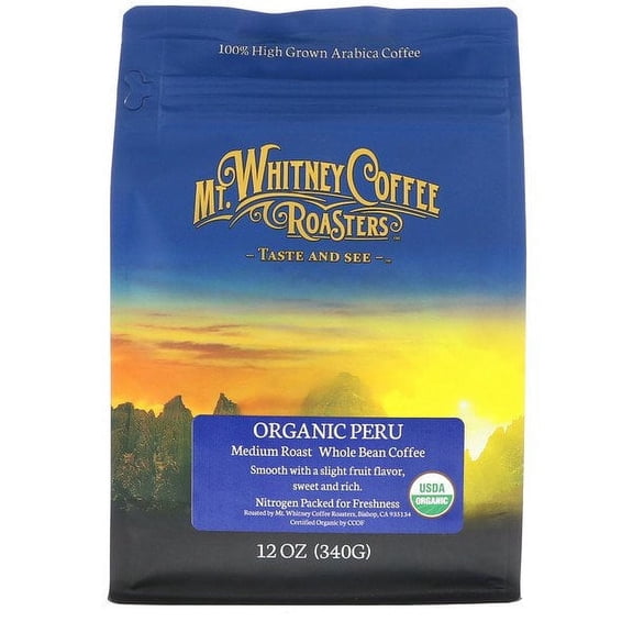 Mt. Whitney Coffee Roasters, Organic Peru, Whole Bean Coffee, Medium Roast, 12 oz Pack of 3
