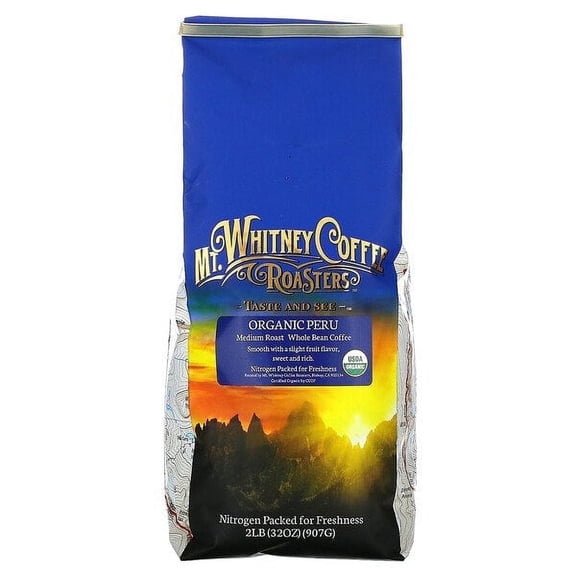 Mt. Whitney Coffee Roasters, Organic Peru, Whole Bean Coffee, Medium Roast, 32 oz Pack of 4