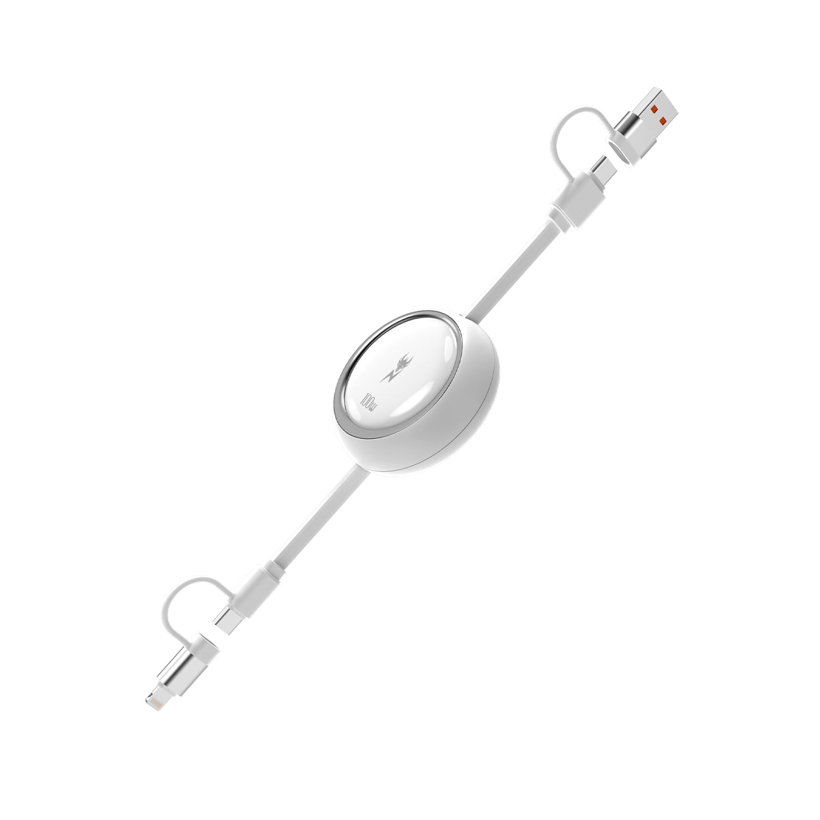 MtBat Pro PowerLines 4-in-1 Dual-Retractable Charging Cable - 3FT - White
