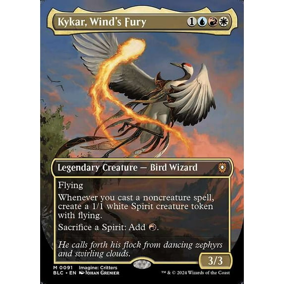 MtG Bloomburrow Commander Mythic Rare Kykar, Wind's Fury (Borderless) #91