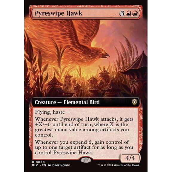 MtG Bloomburrow Commander Rare Pyreswipe Hawk [Extended Art] #60