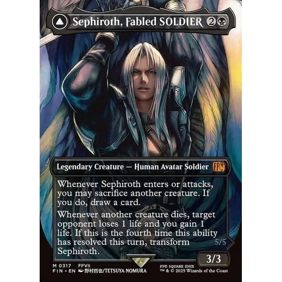 MtG Final Fantasy Mythic Rare Sephiroth, Fabled SOLDIER // Sephiroth, One-Winged Angel [Borderless Alternate Art] #317