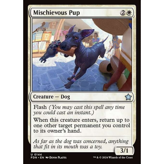 MtG Foundations Uncommon Mischievous Pup (FOIL) #144