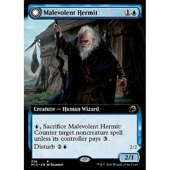 MtG Innistrad: Midnight Hunt Rare Malevolent Hermit // Benevolent Geist (Extended Art) #336