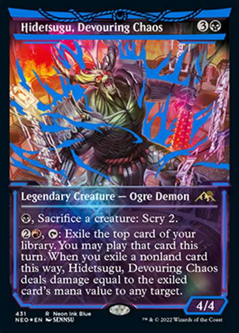 neon ink cards mtg Traveling Chocobo (Borderless) (Neon Blue) [FINAL FANTASY] Hidetsugu, Devouring Chaos | Kamigawa: