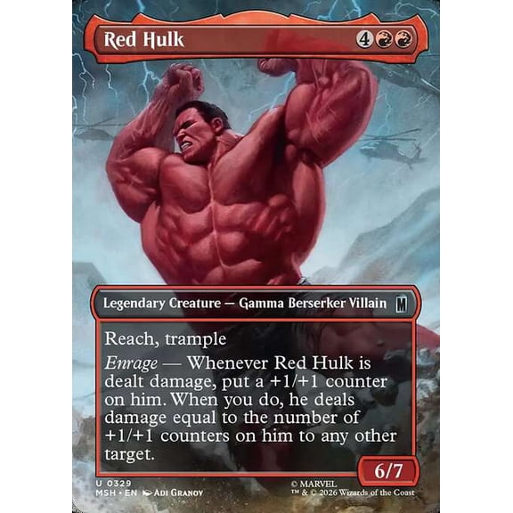 MtG Marvel Super Heroes Uncommon Red Hulk [Borderless Scene] #329