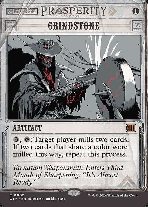 MtG Outlaws of Thunder Junction Breaking News Mythic Rare Grindstone  (Prosperity Showcase) #62