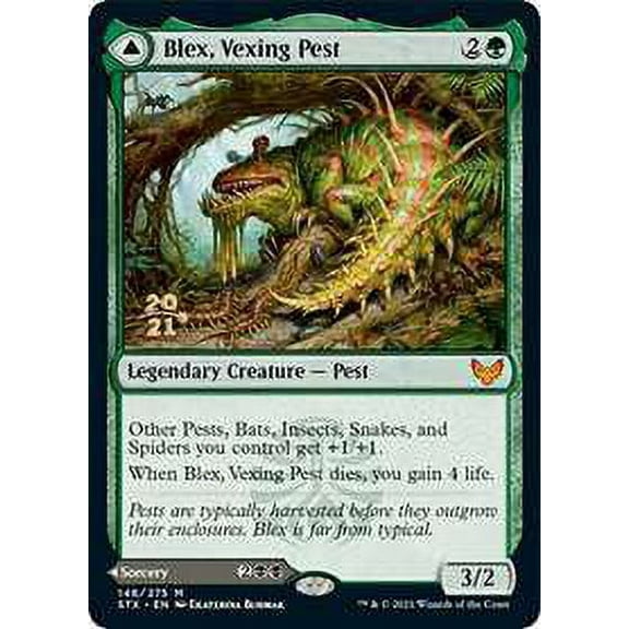 MtG Prerelease & Release Mythic Rare Blex, Vexing Pest // Search for Blex (Prerelease Promo Foil)