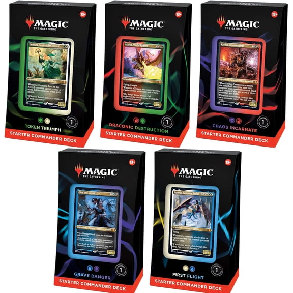 MtG Starter Token Triumph, Draconic Destruction, First Flight, Chaos Incarnate & Grave Danger Set of 5 Commander Decks
