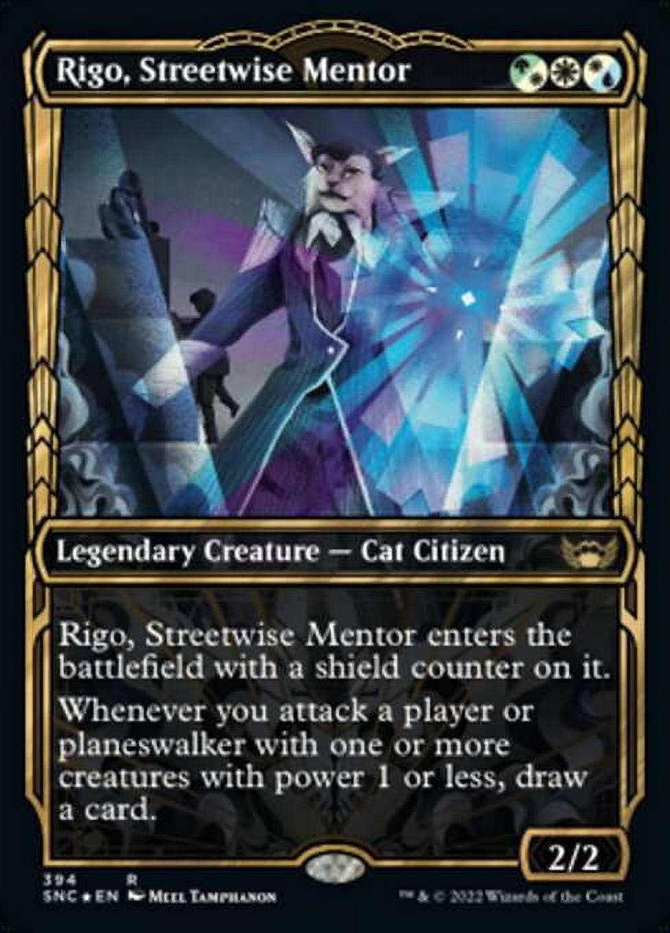 streets of new capenna rare cards MtG Streets of New Capenna Rare Rigo, Streetwise Mentor (Gilded Foil Cards)  #394