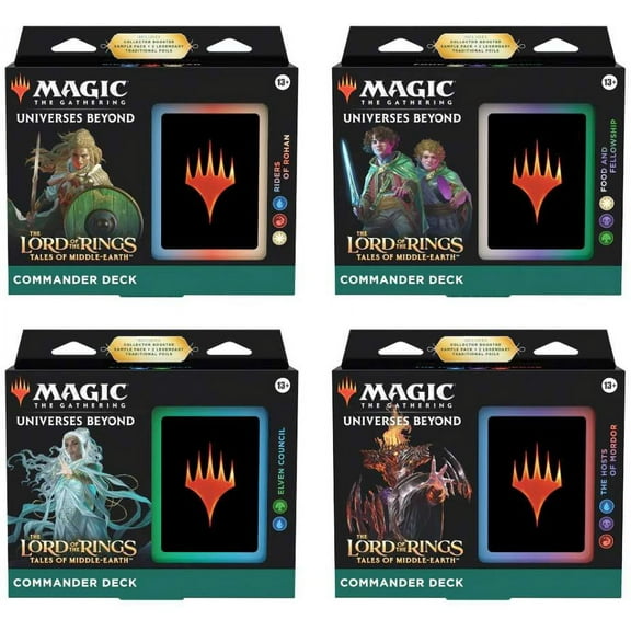 MtG Tales of Middle-Earth Riders of Rohan, Food & Fellowship,The Hosts of Mordor, Elven Council Set of 4 Commander Decks