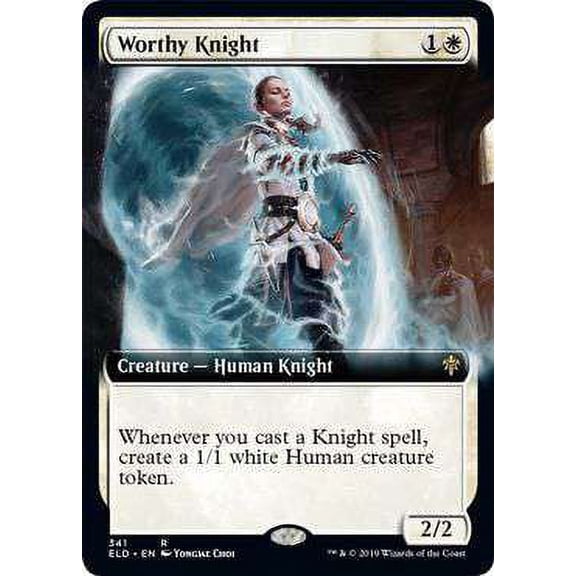 MtG Throne of Eldraine Rare Worthy Knight (Extended Art) #341