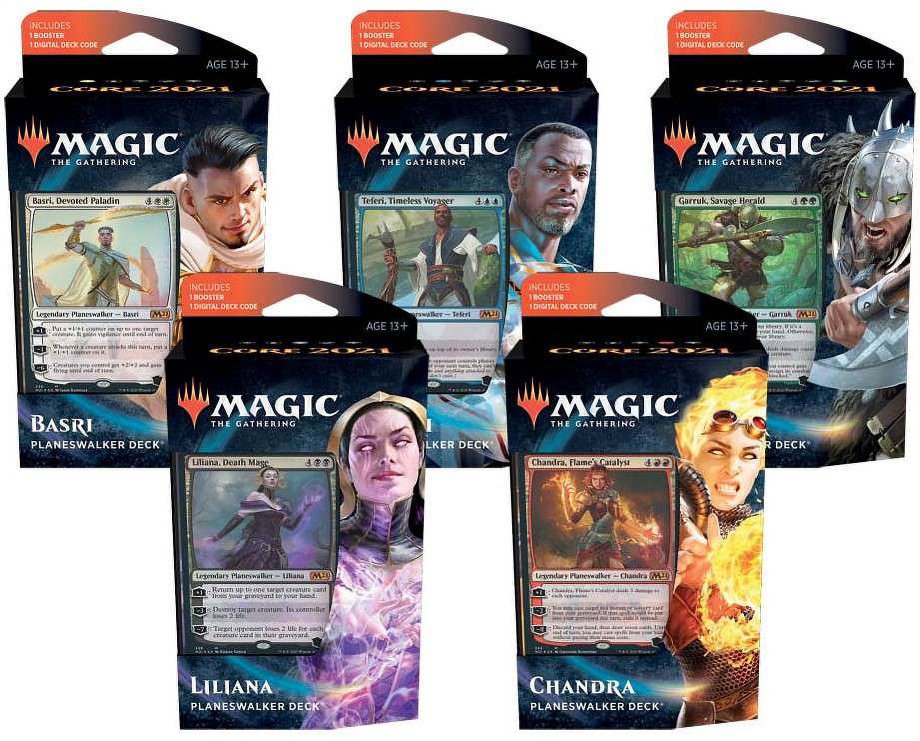 MtG Trading Card Game 2021 Core Set Set of 5 Planeswalker Decks