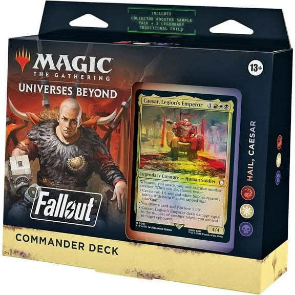 MtG Universes Beyond: Fallout Hail, Caesar Commander Deck (100-Card Deck, 2-Card Collector Booster Sample Pack + Accessories)