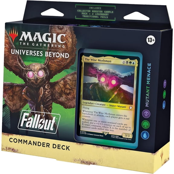 MtG Universes Beyond: Fallout Mutant Menace Commander Deck (100-Card Deck, 2-Card Collector Booster Sample Pack + Accessories)