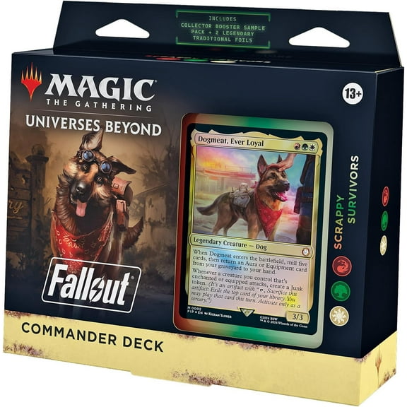 MtG Universes Beyond: Fallout Scrappy Survivors Commander Deck (100-Card Deck, 2-Card Collector Booster Sample Pack + Accessories)