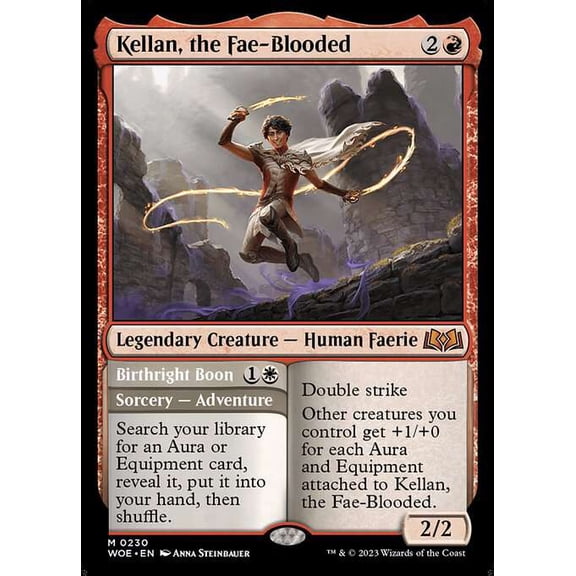 MtG Wilds of Eldraine Mythic Rare Kellan, the Fae-Blooded // Birthright Boon #230