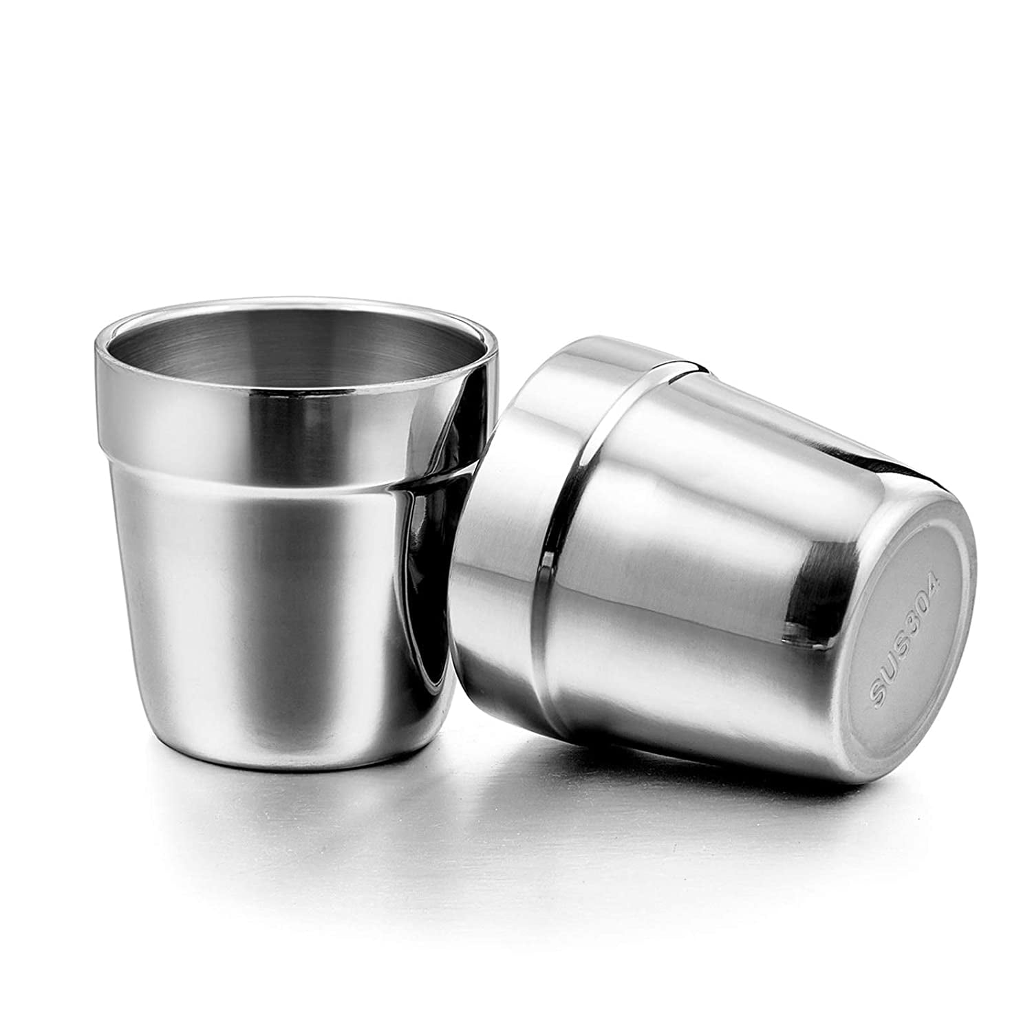 Mtal Cups for Kids Baby, 6 Ounc Stainlss Stl Insulatd Cups for Toddlr Childrn, Training & Transition, Doubl Wall & Shattrproof, Mirror Polishd & Dishwashr Saf - 2 Pack