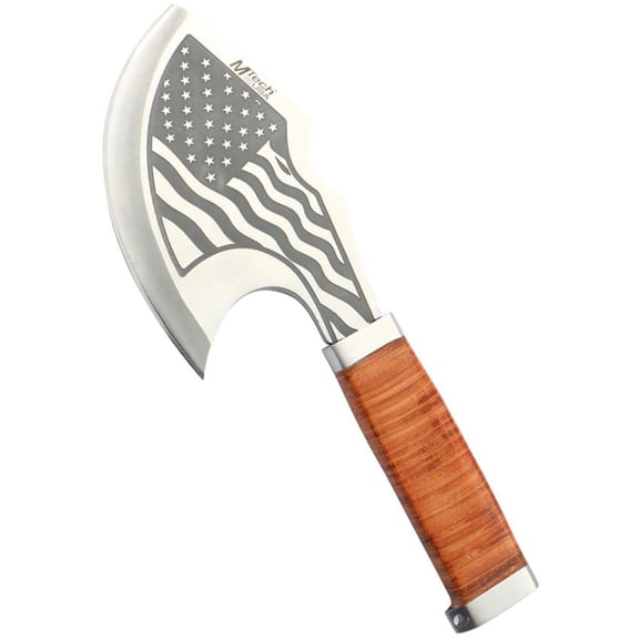 Mtech Axe Flag Fixed Blade Knife Leather Handle