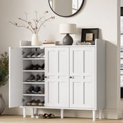 Mteryoing 3-Door Shoe Cabinet with Adjustable Shelves, Freestanding Farmhouse Shoe Organizer Holds 25-30 Pairs for Entryway Hallway, Black/White/Gray/Walnut