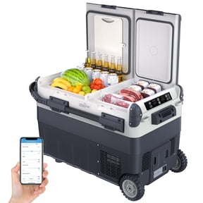 Mteryoing 40L/50L/53QT Dual Zone Car Refrigerator Freezer with APP Control, -4°F Fast Cooling for Truck SUV RV Camping, Black