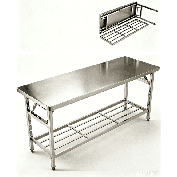 Mteryoing Stainless Steel Folding Prep Table 36/48/60 Inch, 2-Tier Commercial Workstation with Adjustable Shelf for Restaurant Catering Food Truck, Silver