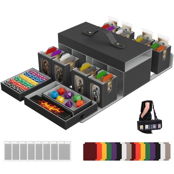 Mtg Commander Deck Box 8-deck Modular Card Case And 3 Dice Trays- 11-in-1 Trading Cards Storage Holds 800+ Double-sleeved With Handle & Shoulder Strap For Tcg/ptcg/edh  Black Grey