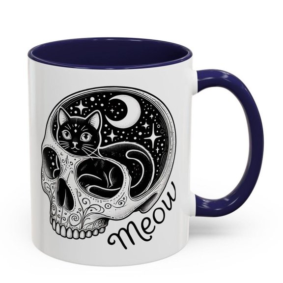 MtiC1Al B C1At in Skull Mug - Gothic Celestial Design for C1At Lovers, Witches, Dark Aesthetic Fans -Unique Halloween&Occult Tea Cup Gift
