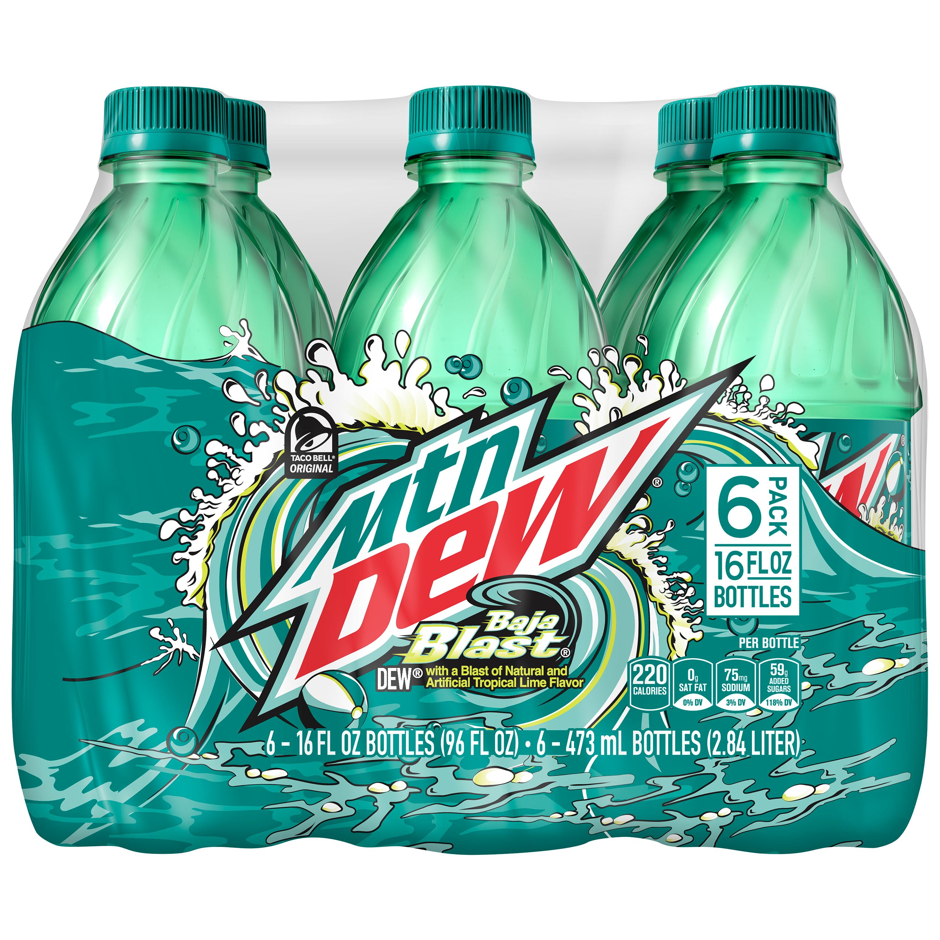 Mtn Dew Baja Blast, 16 oz Bottles, 6 Count