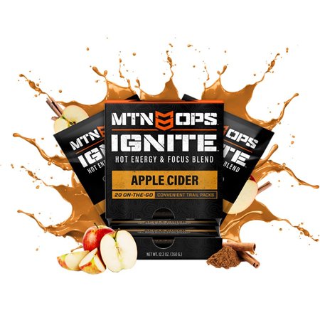 MTN OPS Hot Ignite Supercharged Energy Drink Mix Focus Enhancer, Apple Cider - Trail Packs