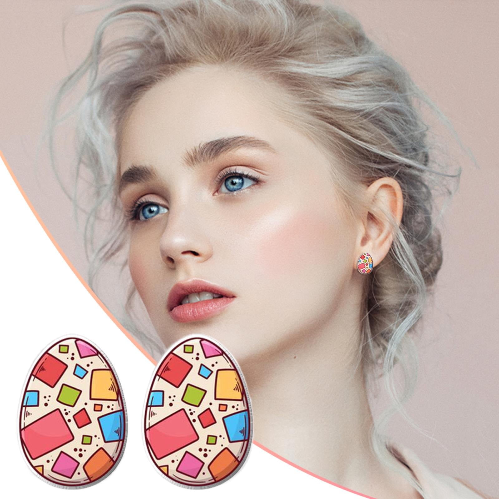 MtsDJSKF Easter Egg Ear Studs Resurrected Rabbit Earrings Stainless