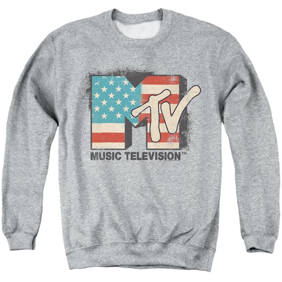 Mtv American Logo Unisex Adult Crewneck Sweatshirt (Large) Athletic Heather