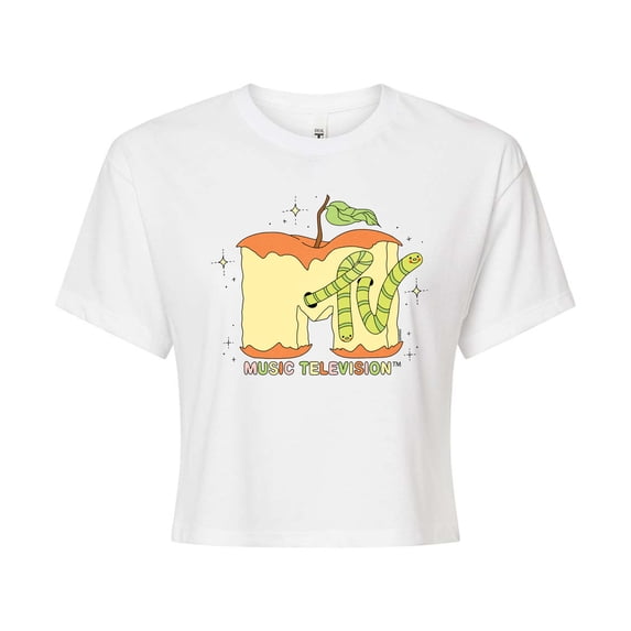 Mtv - Apple Logo - Juniors Cropped Graphic T-Shirt