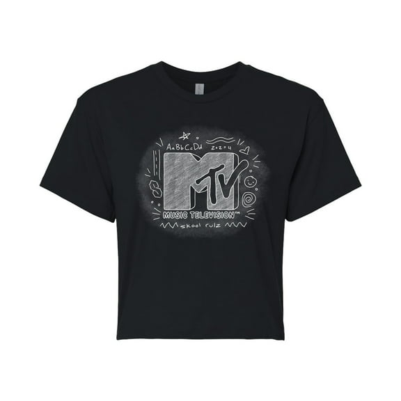 Mtv - Chalkboard Logo - Juniors Cropped Graphic T-Shirt