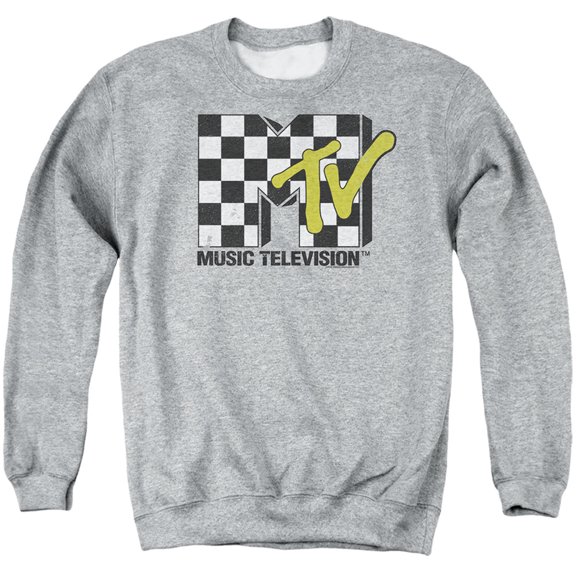Mtv Checker Board Logo Unisex Adult Crewneck Sweatshirt (Small) Athletic Heather
