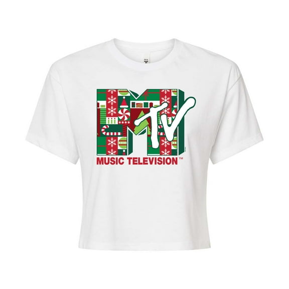 Mtv - Christmas Pattern - Juniors Cropped Graphic T-Shirt
