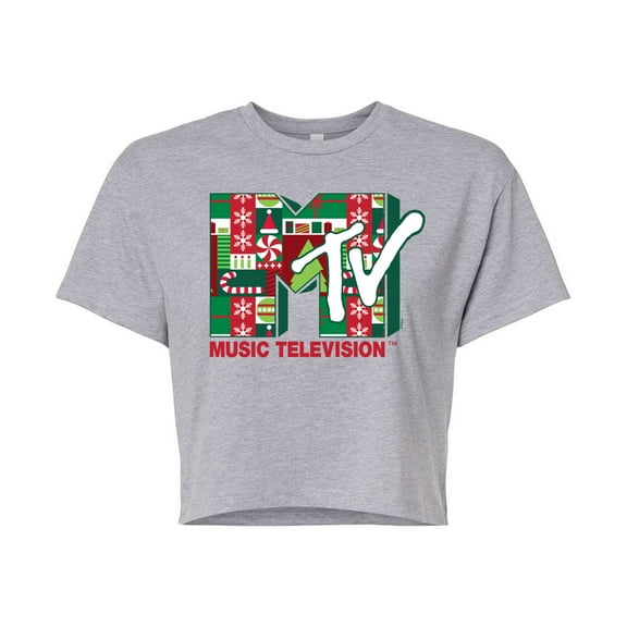 Mtv - Christmas Pattern - Juniors Cropped Graphic T-Shirt