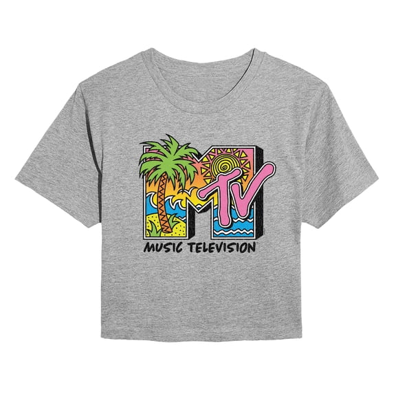MTV Logo - 80s Beach - Juniors Cropped Graphic T-Shirt
