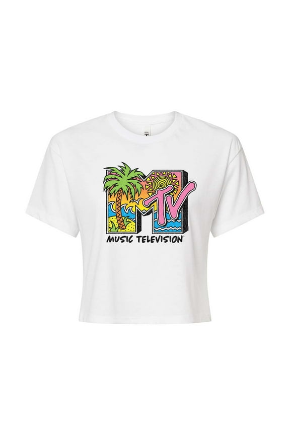 - Logo 80S Beach - Juniors Cropped Graphic T-Shirt