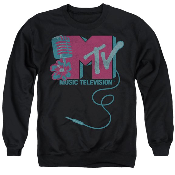 Mtv Microphone Logo Unisex Adult Crewneck Sweatshirt (Large) Black