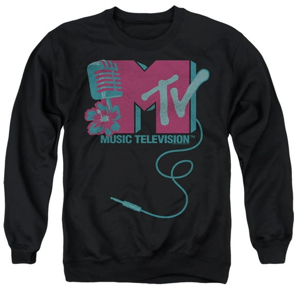 Mtv Microphone Logo Unisex Adult Crewneck Sweatshirt (Small) Black