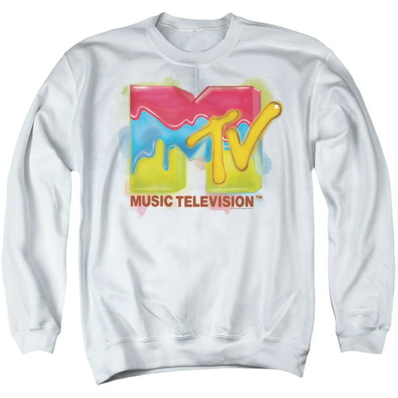 Mtv Paint Logo Unisex Adult Crewneck Sweatshirt (X-Large) White
