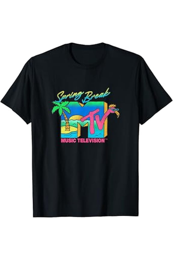 Mtv Retro Spring Break Neon Flamingo Party Island Logo T-Shirt Unisex S To 5XL