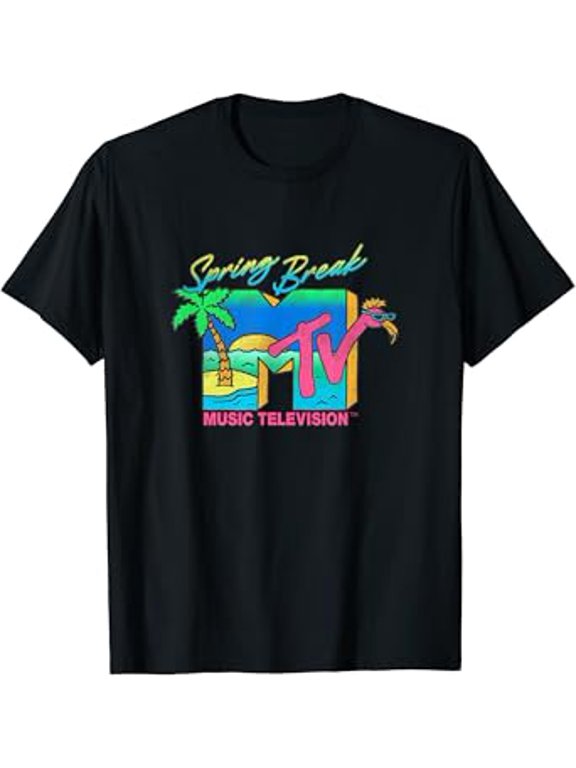Mtv Retro Spring Break Neon Flamingo Party Island Logo T-Shirt Unisex S To 5XL
